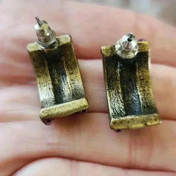 Coldwater Creek Half Hoop Beaded Aztec Pattern Earrings - Picture 2 of 8